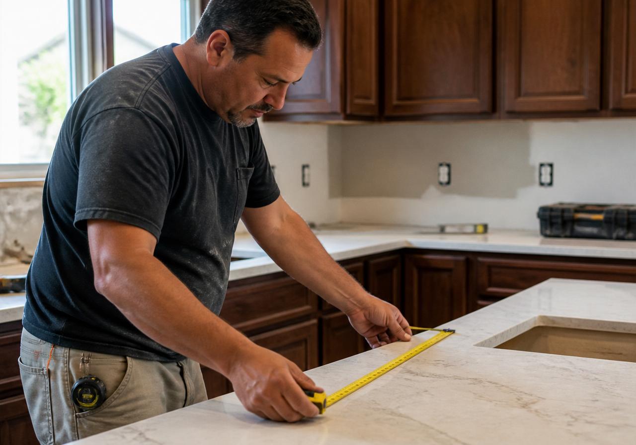 Installer measuring a countertop